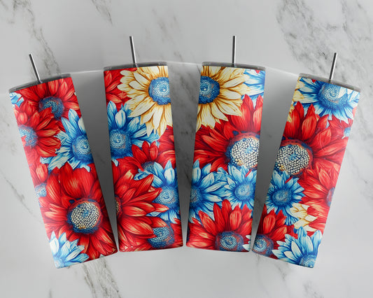 RED, WHITE & BLUE SUNFLOWERS SUBLIMATION TUMBLER