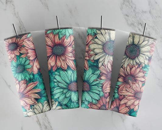 TEAL/PINK DAISIES SUBLIMATION TUMBLER