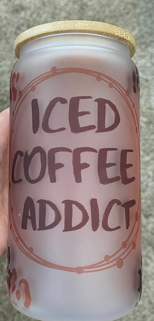 ICED COFFEE ADDICT - 16oz FROSTED GLASS
