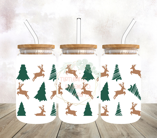 DEER & TREES 16oz FROSTED GLASS CAN CUP