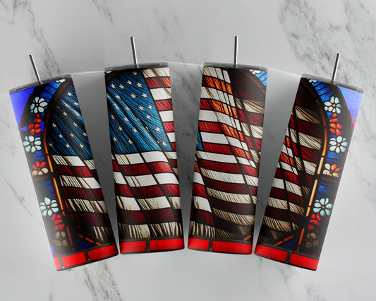 STAINED GLASS FLAG SUBLIMATION TUMBLER