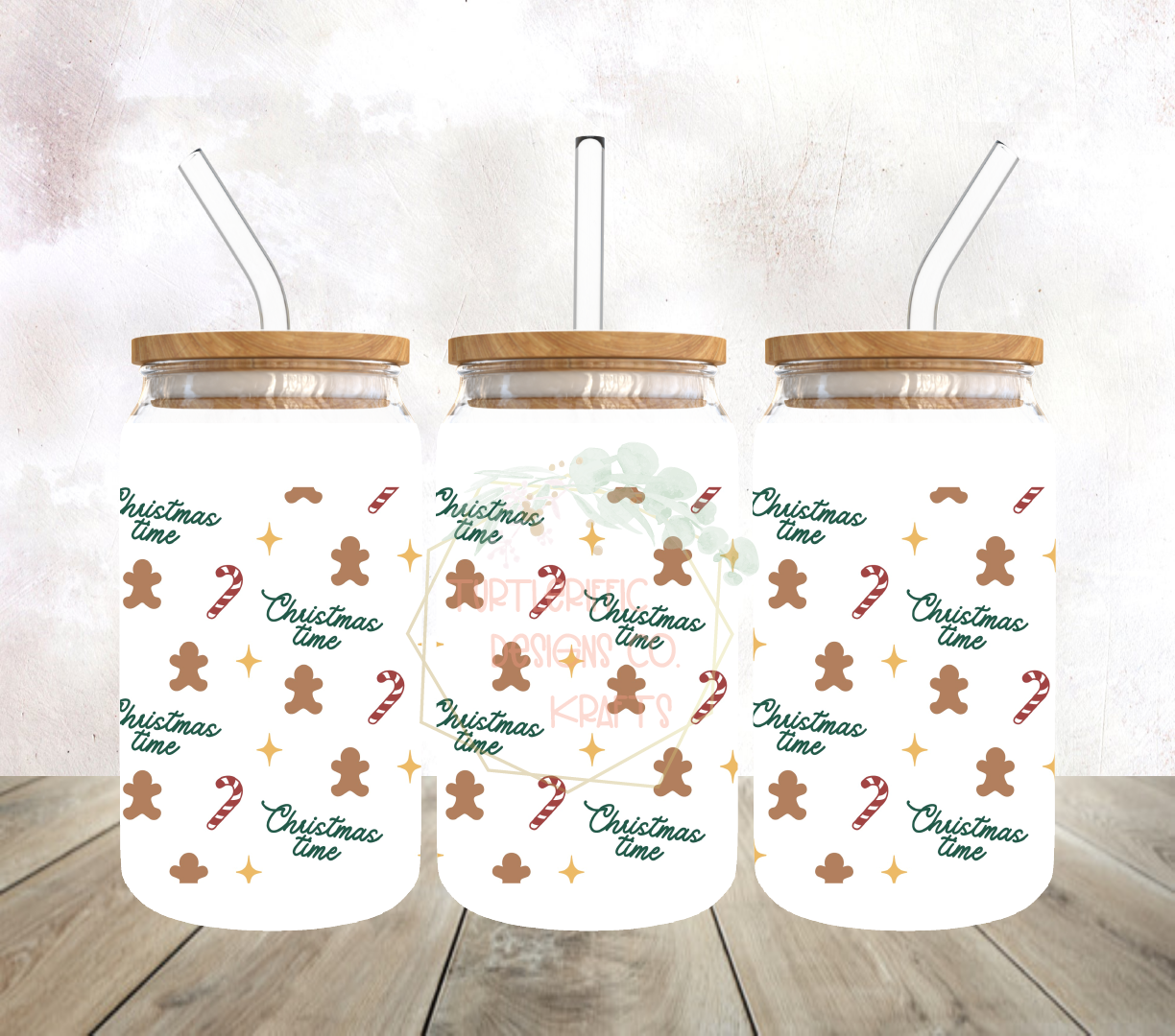 16oz Frosted Glass Cups - Christmas Designs