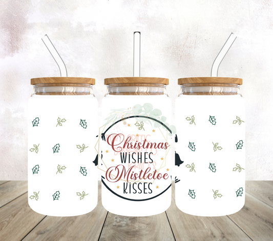 XMAS WISHES 16oz FROSTED GLASS CAN CUP