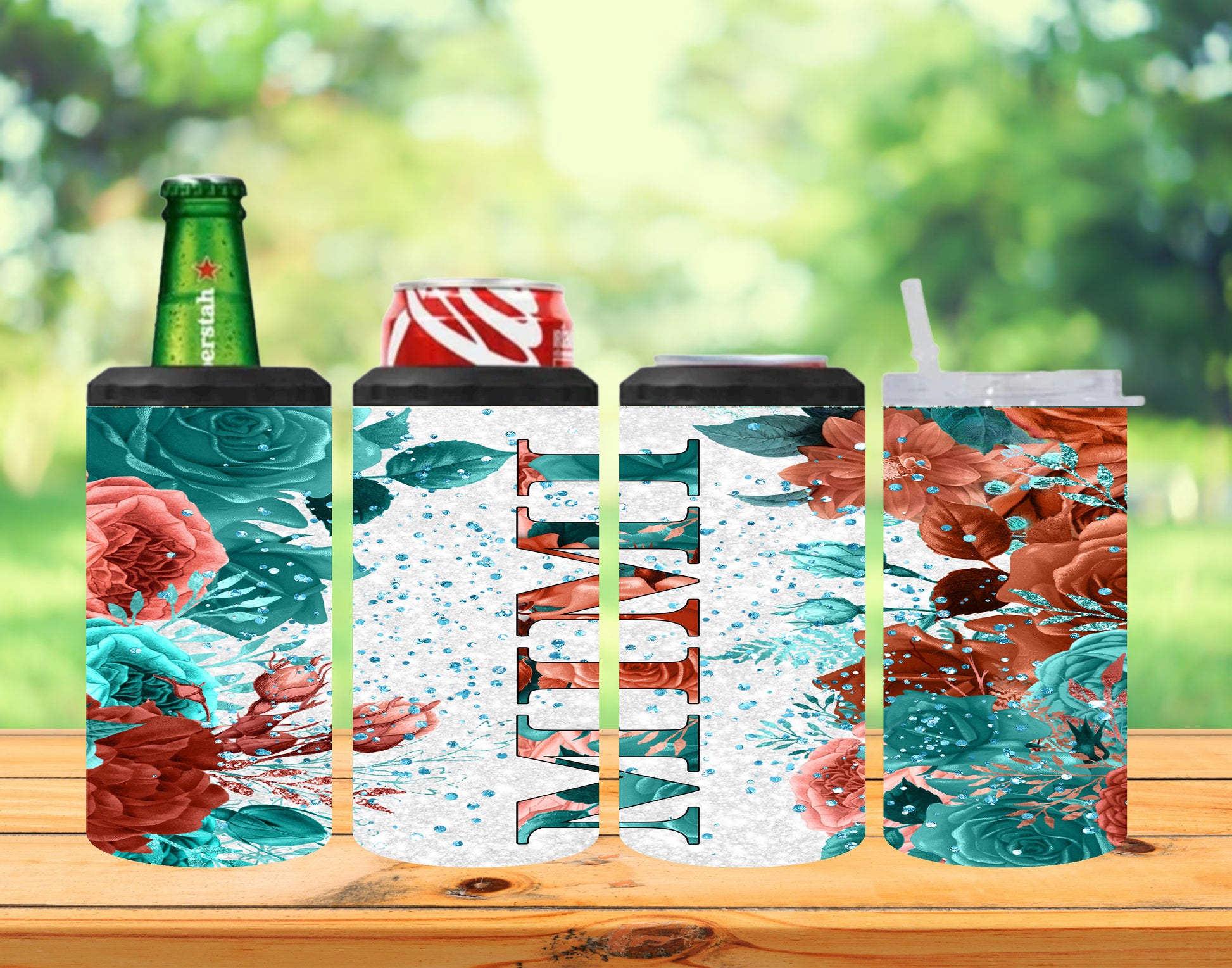 MIMI TEAL FLORAL 4 IN 1 SUBLIMATION KOOZIE